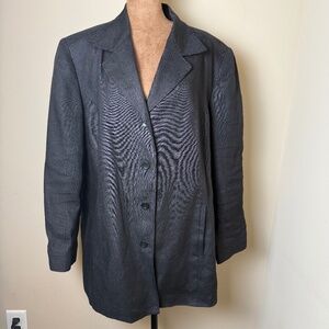 Vintage Talbots 100% Irish Linen Blazer Womens Petite 18W Black Jacket 90s Y2K